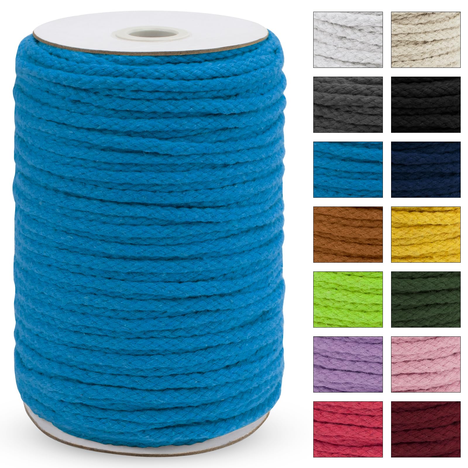 Uiopa Macrame Cord 5mm x 90m, Thick Macrame Rope 8-Strand Braided Cotton Rope, Sky Blue Cotton Cord for Plant Hangers, Wall Hanging, Dream Catcher, Garden, DIY Projects