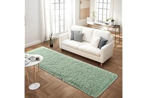 FALARK Soft Green Runner Rugs for Bedroom, 2x6 ft Bedside Rug Plush Fluffy Carpets, Shag Furry Modern Area Rug Carpet for Living Room Girls Kids Room Nursery Home Decor, Green