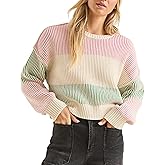 Esmeling Women’s Loose Striped Pullover Sweater Long Sleeve Crew Neck Color Block Knit Tops