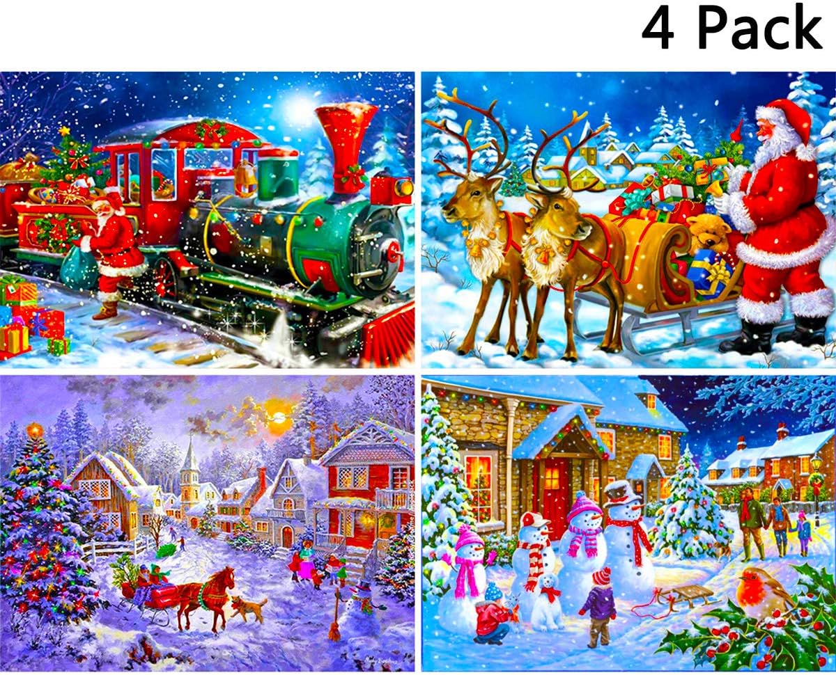 4 Pack Full Drill Diamond Painting Kit, KISSBUTY DIY Diamond Rhinestone Painting Kits for Adults Beginner Diamond Arts Craft Home Decor, 15.8 X 11.8 Inch (Diamond Painting)