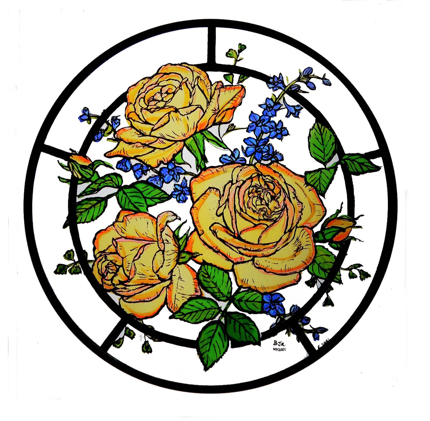 HENSITA Static Window Cling in a Golden Roses Design