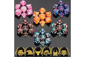 QMay DND Dice Sets - 6 X 7 Polyhedral Dice (42pcs) with 6 Drawstring Bags for Dungeons and Dragons, RPG, MTG,Role Playing Table Game
