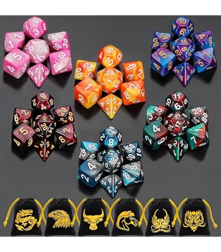 42 Pc DND Dice Set With Dice Tray & Bags - Polyhedral RPG Dice For Dungeons & Dragons, MTG