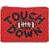 Game Day Coin Purse, Beaded Coin Purse for Women, Football Touchdown Coin Pouch Bag Handmade Small Change Purse Wallet with Zipper Football Game Day Football Outfits Accessories Gifts (Style A)