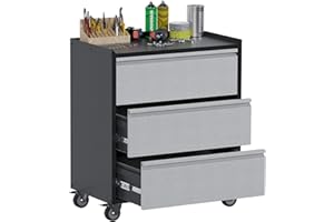 Aobabo Metal Tool Storage Cabinets with Wheels,3 Drawers Rolling Tools Chest Cabinet for Garage,Warehouse,Assembly Required…