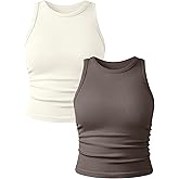 YIOIOIO Women's 2 Pieces Basic Seamless Tank Tops Sleeveless Crew Neck Workout Exercise Crop Camis