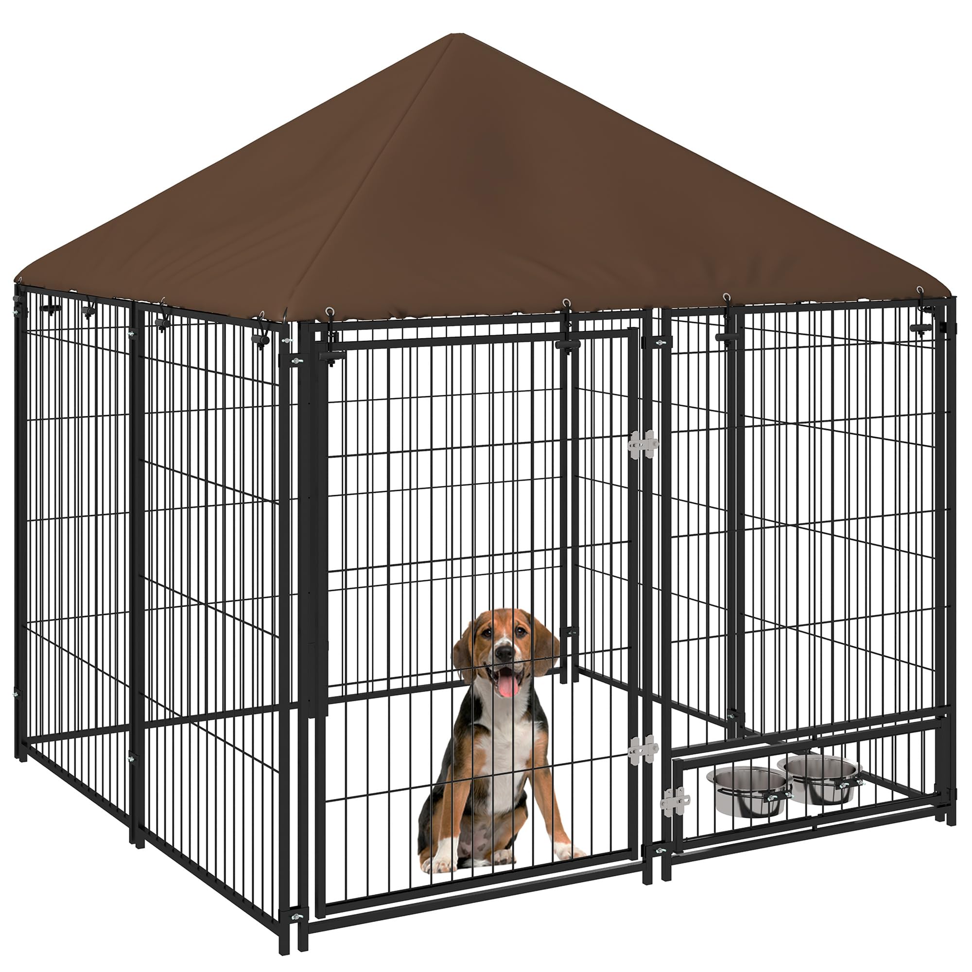 Photo 1 of ***** does not contain a roof***** PawHut Outside Dog Kennel, 4.6' x 4.6' x 5' Puppy Play Pen with Canopy, Garden Playpen Fence Crate Enclosure Cage Rotating Bowl, for Dogs, Chickens, Ducks, Black