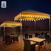 2 Pack LED Canopy Lights with 8 Modes, 40ft 80LEDs for 10' x 10' Tents | Battery Powered Canopy Tent Lights Outdoor, Warm White Canopy String Light for 10'x10' Pop up Tent, Football Tailgate
