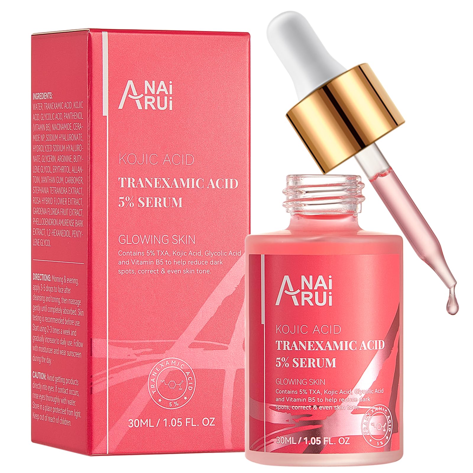 ANAiRUi Tranexamic Acid Serum, Dark Spot Correcting Serum with Glycolic Acid + Kojic Acid, Targets Hyperpigmentation, Even Skin Tone, 30 ml