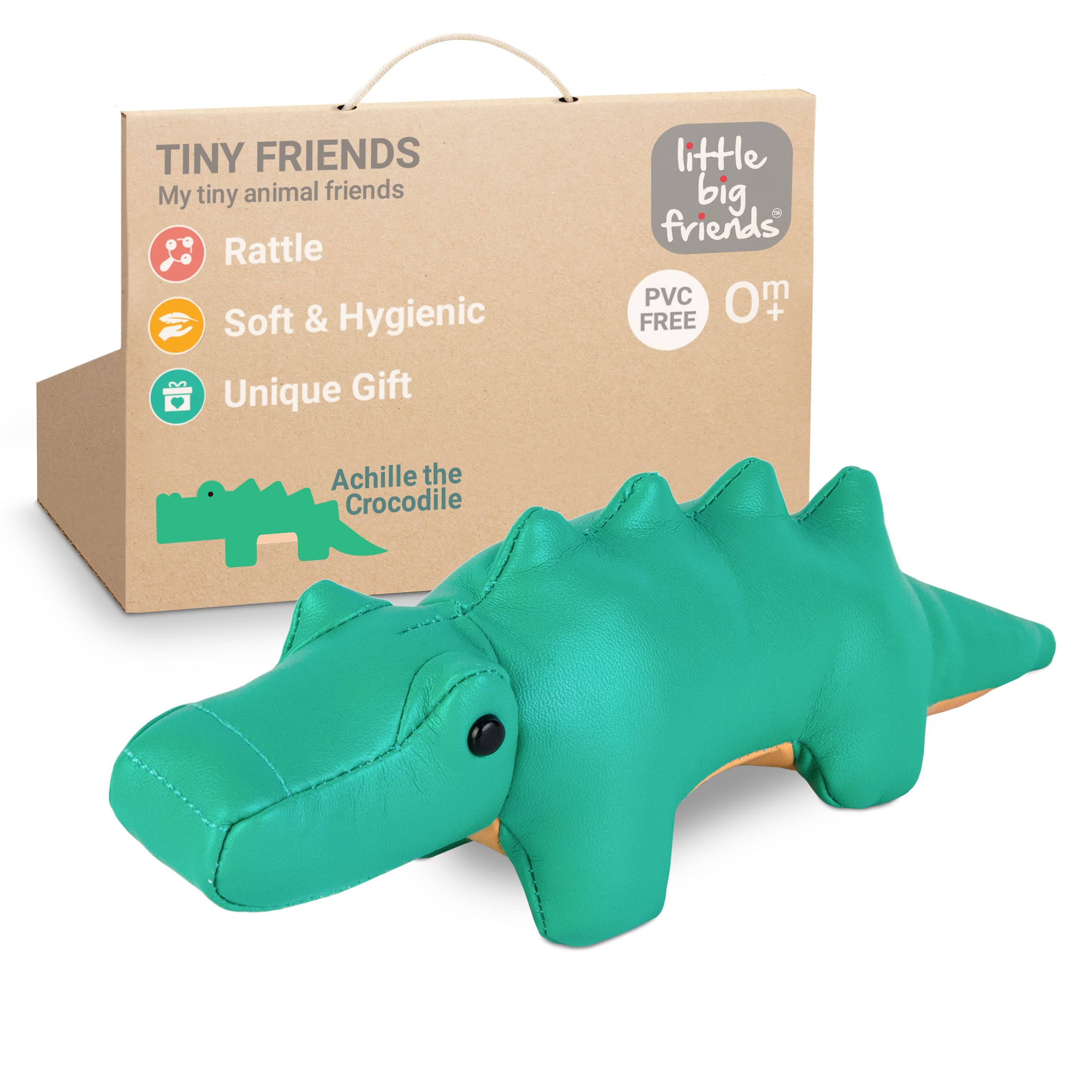 Little Big Friends Tiny Friends | Rattle Toy | Special Stuffed Animal | Easy to Clean | Achille the Crocodile