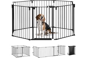 PawHut Dog Playpen DIY Adjustable, Puppy Play Pen Dog Fences Indoor with Automatically Close Lock, Pet Door for Doorway Stair