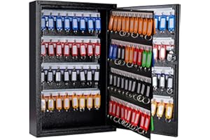 UMEKEN Key Box Wall Mount 160 Position Metal Valet Key Cabinet Lock Box with Key Tags, Key Holder Lockbox Key Organizer Safe Storage Locker Box, Black, 14.96" x 3.94" x 17.72"