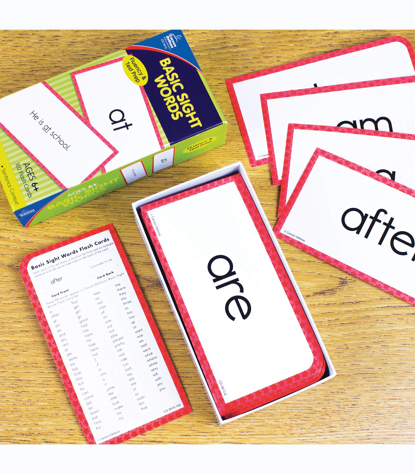 Carson Dellosa 102 Basic Sight Words Flash Cards Kindergarten, Flashcards for Kids Ages 6 and Up, Phonics and Vocabulary Kindergarten Learning Activities