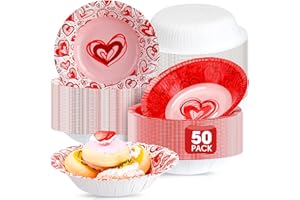 Sunnychicc 50 Pcs 16 oz Valentine's Day Paper Bowls Heart Soup Bowls Disposable Party Favor for Dessert Salad Snack Wedding