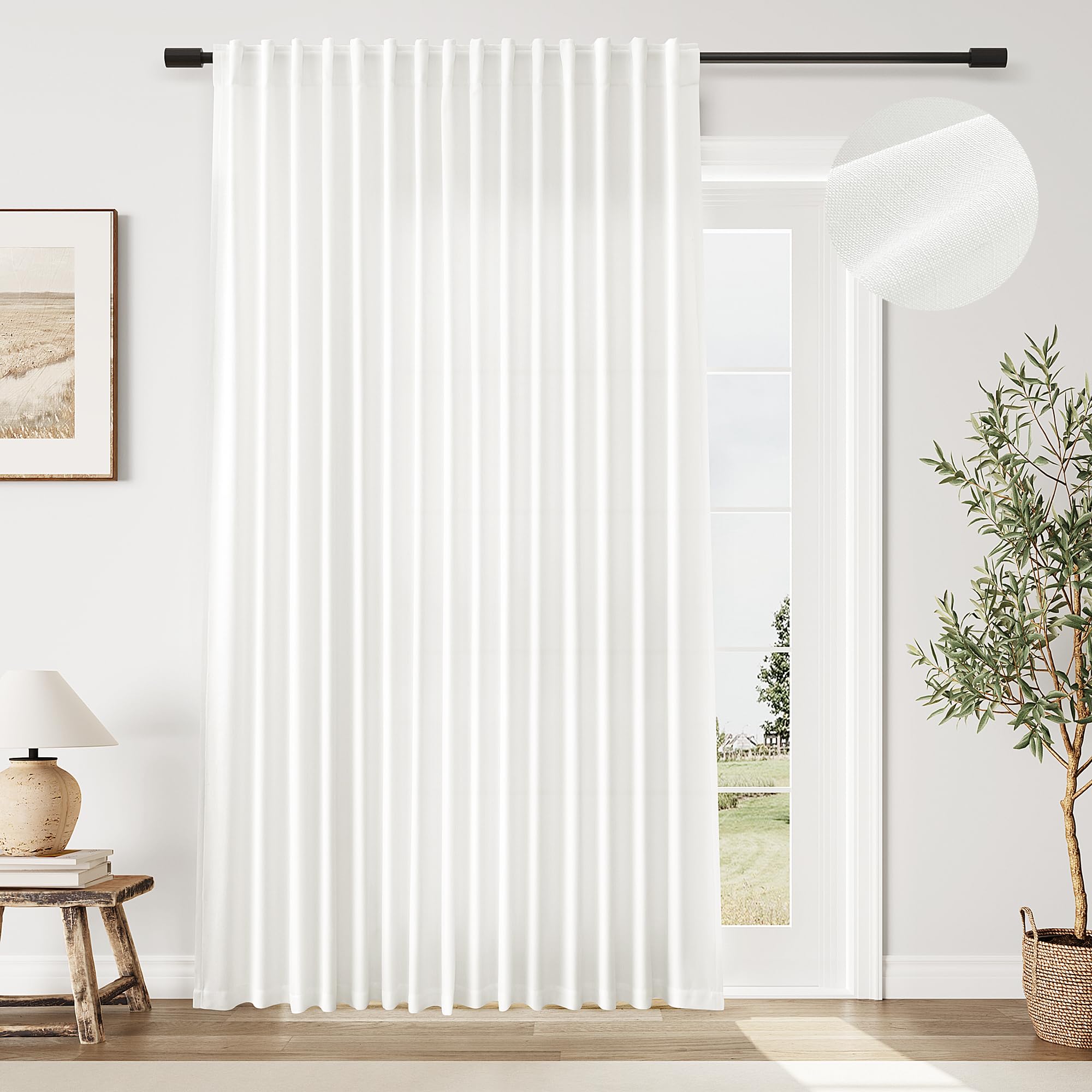 Photo 1 of SPWIY Extra Wide Curtain Linen Ivory White for Sliding Glass Door 100 Inch Wide Back Tab Curtains Living Room Semi Sheer Farmhouse Boho Patio Room Divider Light Filtering Drape 1 Panel W100xL84