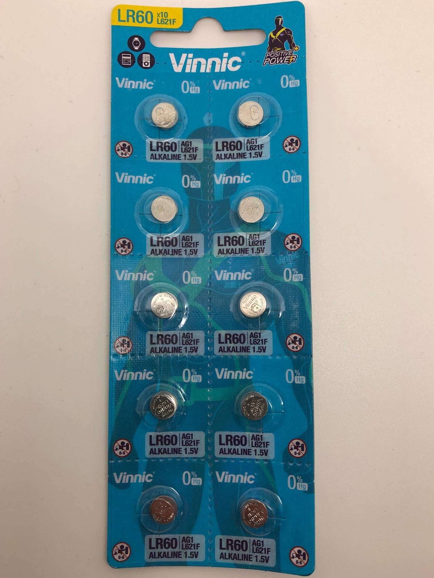 Vinnic AG1 Batteries Pack of 30 l621 °F LR60 364 Alkaline 1.5 V