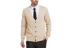 KALLSPIN Men's Wool Blend Cardigan Sweater V Neck Button Down Long Sleeve Knitwear Classic Smart Casual