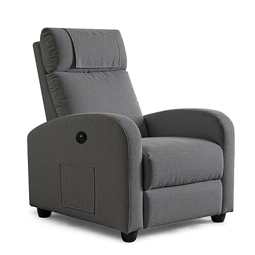 BonVache Recliner Armchair For the Elderly,Lounge Sofa Seating with Type C+USB Ports,High Back Chairs with Dual Side Pockets,Adjustable Leg Rest,for Living Room Bedroom Reading TV,Dark Gray