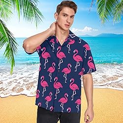 visesunny Hawaiian Shirt for Men Pink Flamingo