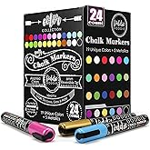Loddie Doddie Chalk Markers, Liquid Chalk Pens, Reversible Tips, 24 Pack | More Coverage &amp; Color Changes, 6mm Reversible Tips, Extra Tips, Erasable Chalk Markers for Blackboard, Chalkboard Markers
