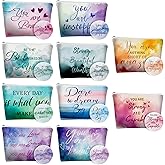 twinklemon 10PCS Inspirational Canvas Makeup Bags with 10 Compact Mirrors Upgraded Canvas Cosmetic Bag Bulk Travel Toiletry Pouch Round Portable Pocket Mirror for Christmas Friendgiving Friend Gifts