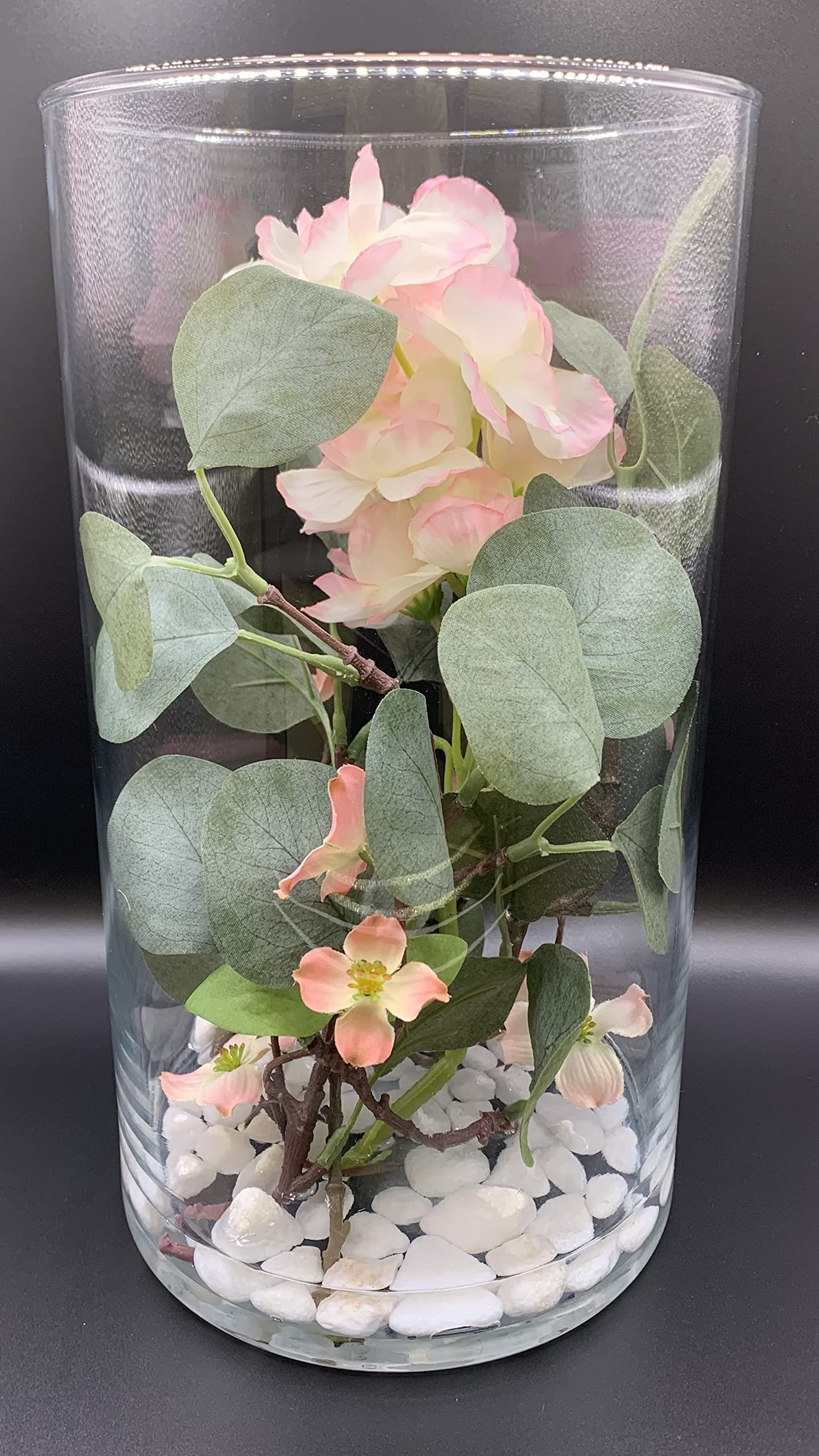 SMArtDecor Ltd - Artificial Flowers in Vase, Silk Pink Eucalyptus. Artificial Flower with Vase, 16x16x29cm Faux Flower in Vase, for Indoor, Wedding, Home Decor, Office, Hotel Centrepiece (1)