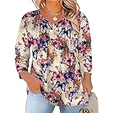 Romanstii Plus Size Tops for Women Womens 2026 Spring 3/4 Sleeve Blouses Dressy Casual V-Neck T-Shirts Pleated Tunic XL-5XL