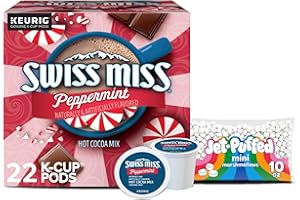 Bumpazie Swiss Miss Peppermint Hot Chocolate K Cups,22 count box, Hot Cocoa K Cups, with Jet Puffed Mini Marshmallows, 10 oz. bag, a Great Hot Cocoa Gift for the Holiday!