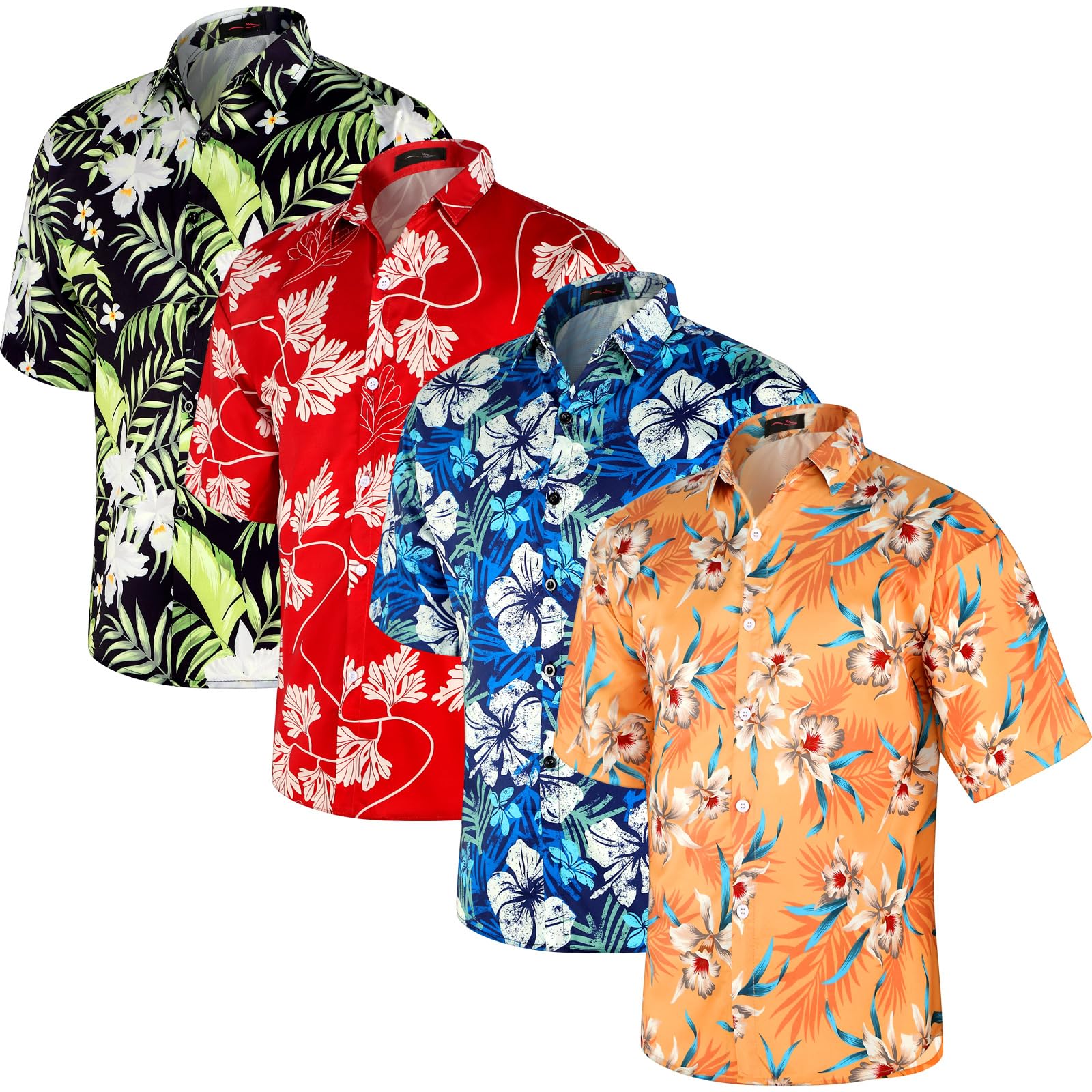 NJNJGO Men's Hawaiian Shirt - Tropical Floral Short Sleeve Button-Up, Size Medium - View #4
