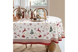 Bnejvif Oval Christmas Tablecloth - Winter Snowflake Xmas Holiday Waterproof Wrinkle-Free Red Table Cloth for Oval Tables, Ch