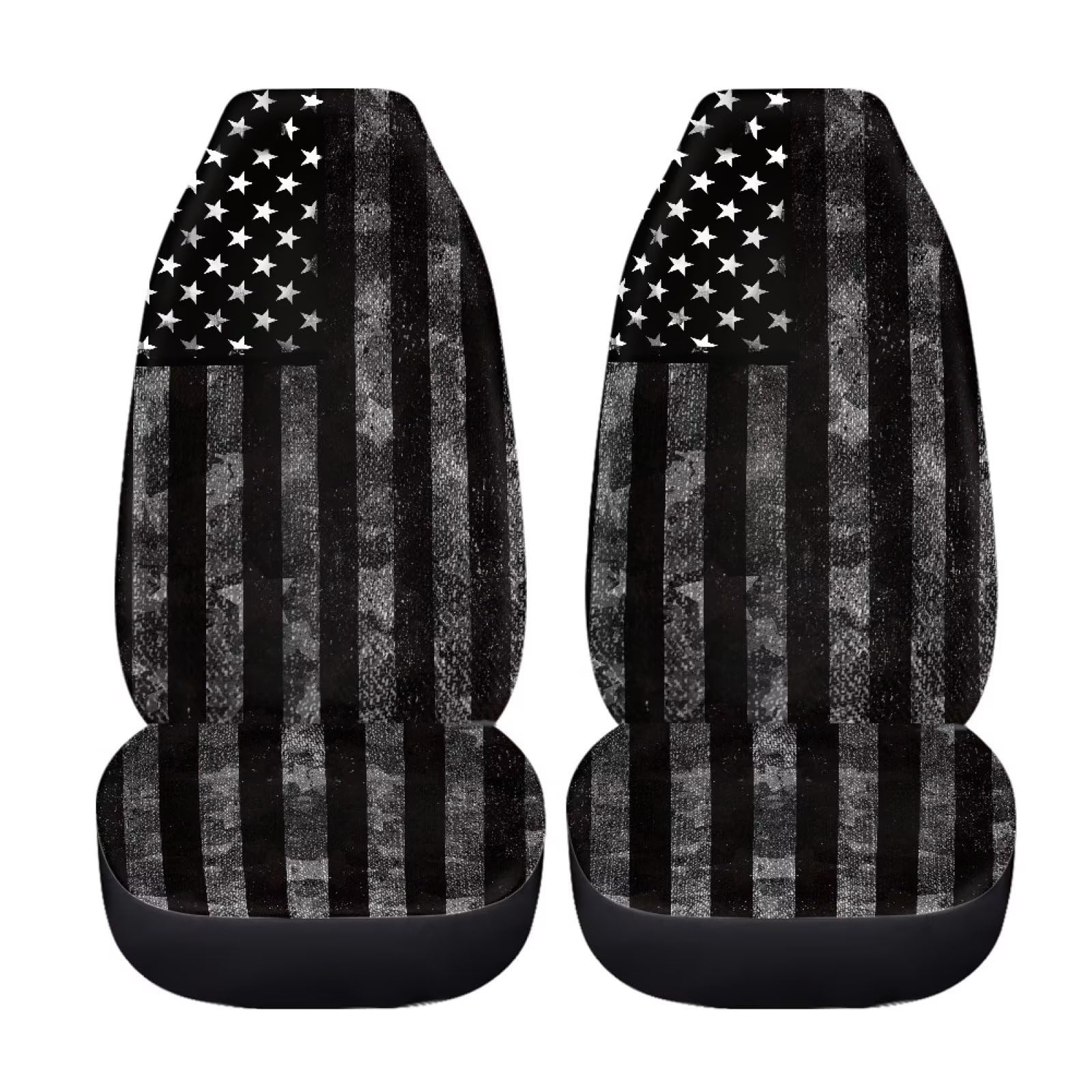 Photo 1 of Pointodoor Black Grey American Flag Print 2 Piece Car Seat Covers Front Seats Only Camo Car Accessories for Women Men Interior 4th of July Patriotic Bucket Seat Protector for Cars Trucks SUV