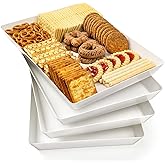 4-Pack Plastic 16" x 11" Large White Serving Trays Set - Reusable Serving Platters for Cookie, Appetizer, Charcuterie, Snack, Dessert, Party Food Display - Stackable Kitchen CounterTop Tray, BPA Free