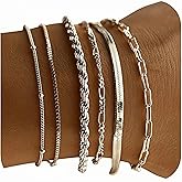 14K Gold Plated Bracelets for Women Waterproof, Trendy Thin Dainty Stackable Cuban Link Paperclip Chain Bracelet Pack - Fashion Jewelry Gifts,Sliver