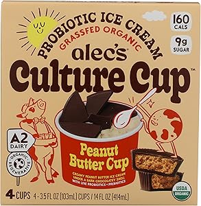 Alec's CULTURE CUP™ Probiotic A2 Dairy Organic Ice Cream - Peanut Butter Cup 3.5oz 4-Pack