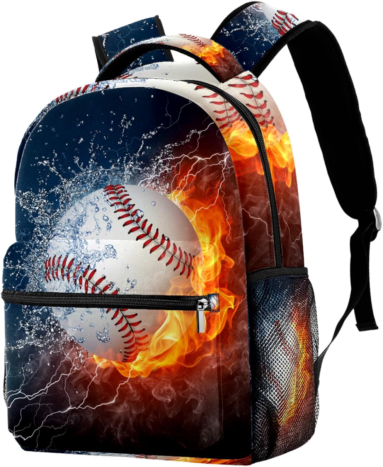 Baseball Sport Fire Water Battle Casual School Backpack For Teen Girls