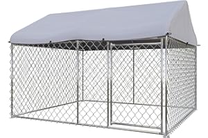 EXROO Outdoor Dog Kennel,7'L x 5.9'W x 5.05'H Large Dog Fence Outside with Roof, Metal Wire Dog House for Yard, Dog Enclosure for Big Dog Run