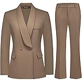 TRONSTORE Women's Business Suit 2 Piece Set Shawl Sollar Blazer Bootcut Pants Suits for Women
