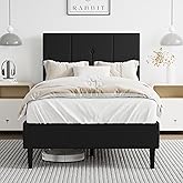 IOILORI Twin Size Bed Frame Platform with Velvet Upholstered Headboard, Sturdy Wooden Slats, No Spring Box, No Noise, Easy to Assemble, Light Grey Bedframe with Strong Wooden Slats, Black