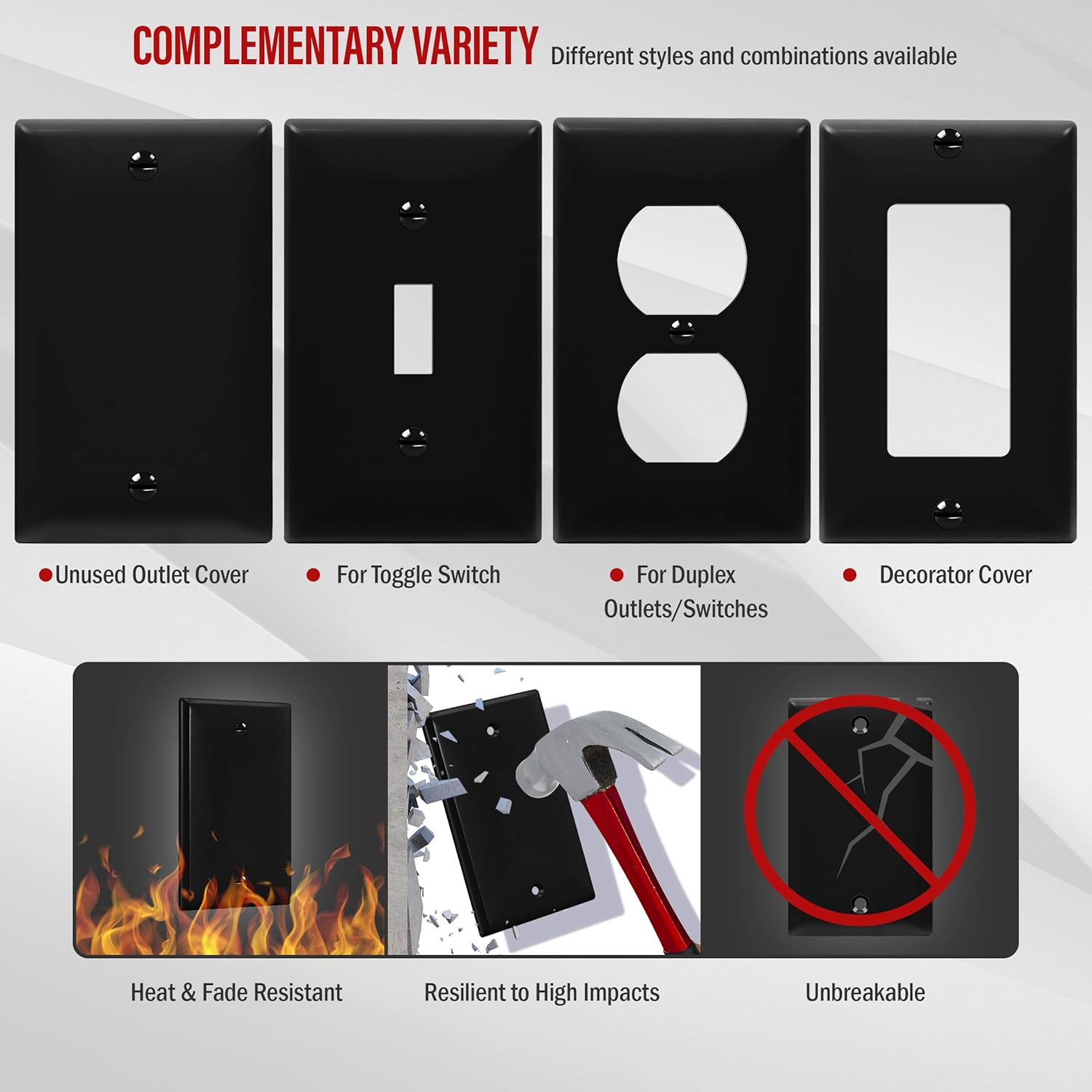 ENERLITES Blank Device Wall Plate, Size 1-Gang 4.50" x 2.76", Polycarbonate Thermoplastic, 8801-BK-10PCS, Black (10 Pack): Home Improvement
