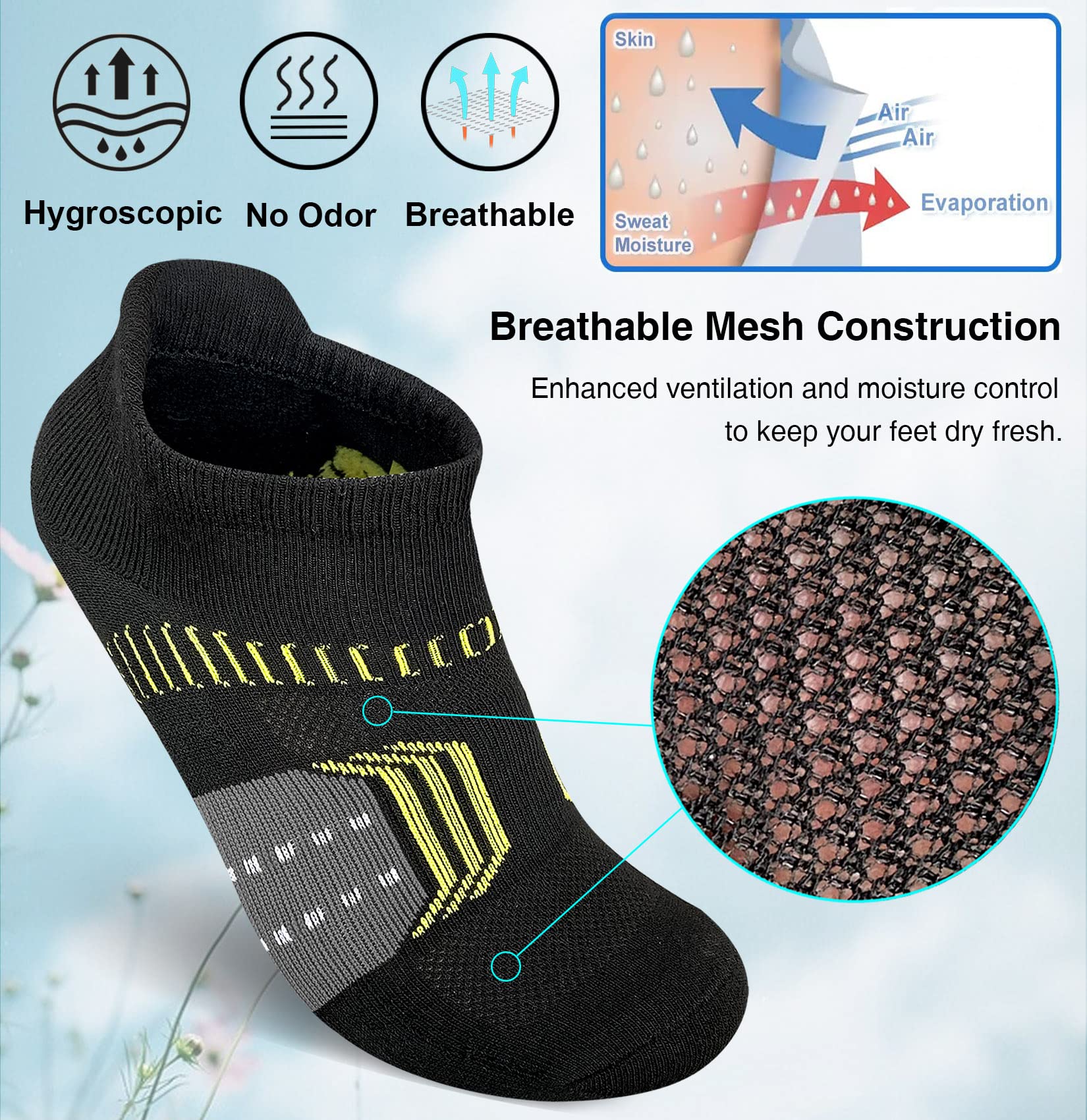 suaskk Womens Athletic Cushioned Anti-Blister Comfort Running Ankle Socks 5 Pairs