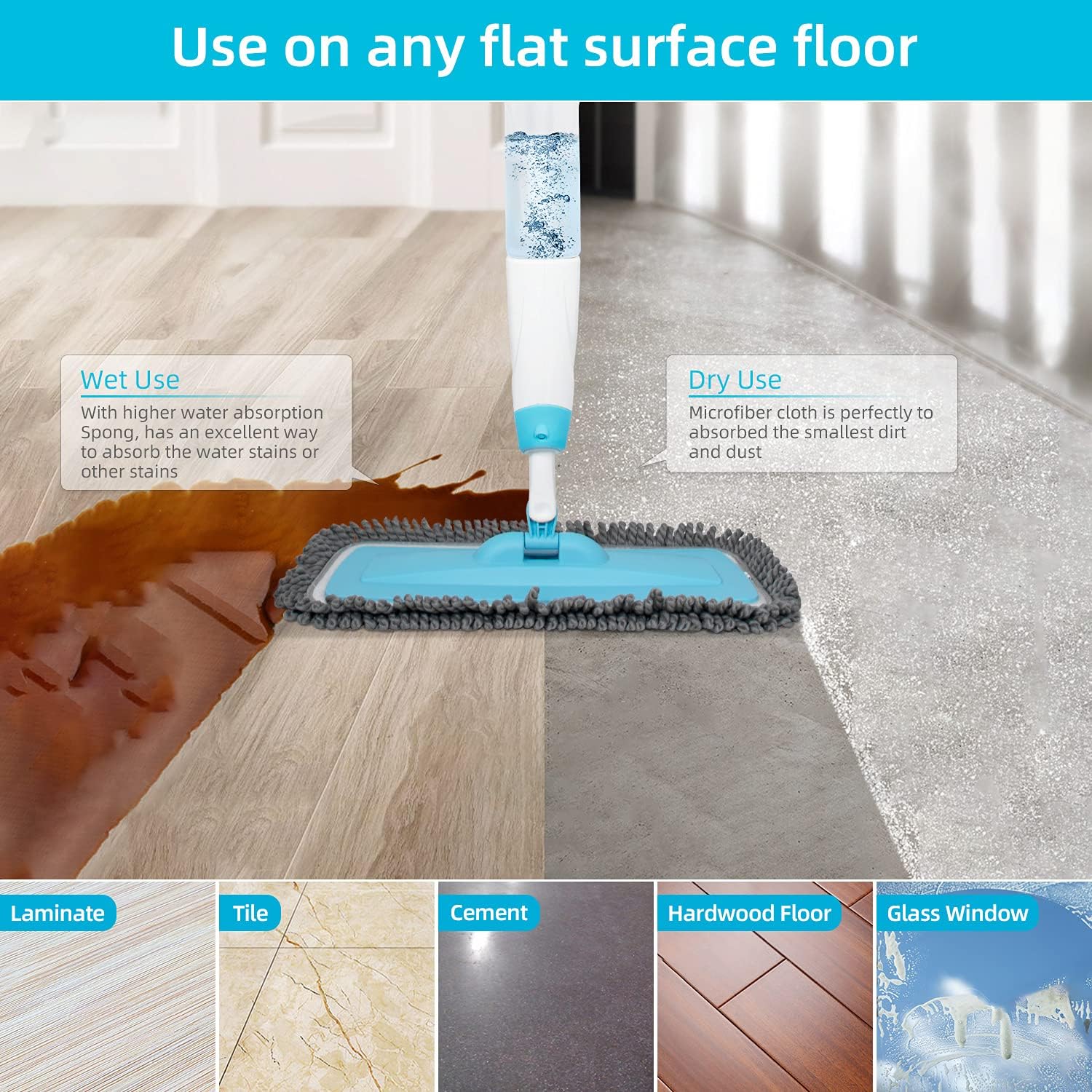 Spray Mop for Floor Cleaning, JMZZY Microfiber Floor Mop with 600ML Refillable Bottle & 3 Washable Mop Pads for Wood Floor Kitchen Hardwood Laminate Ceramic Tiles: Health & Personal Care
