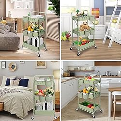 Foldable 3 Tier Rolling Cart, Metal Utility