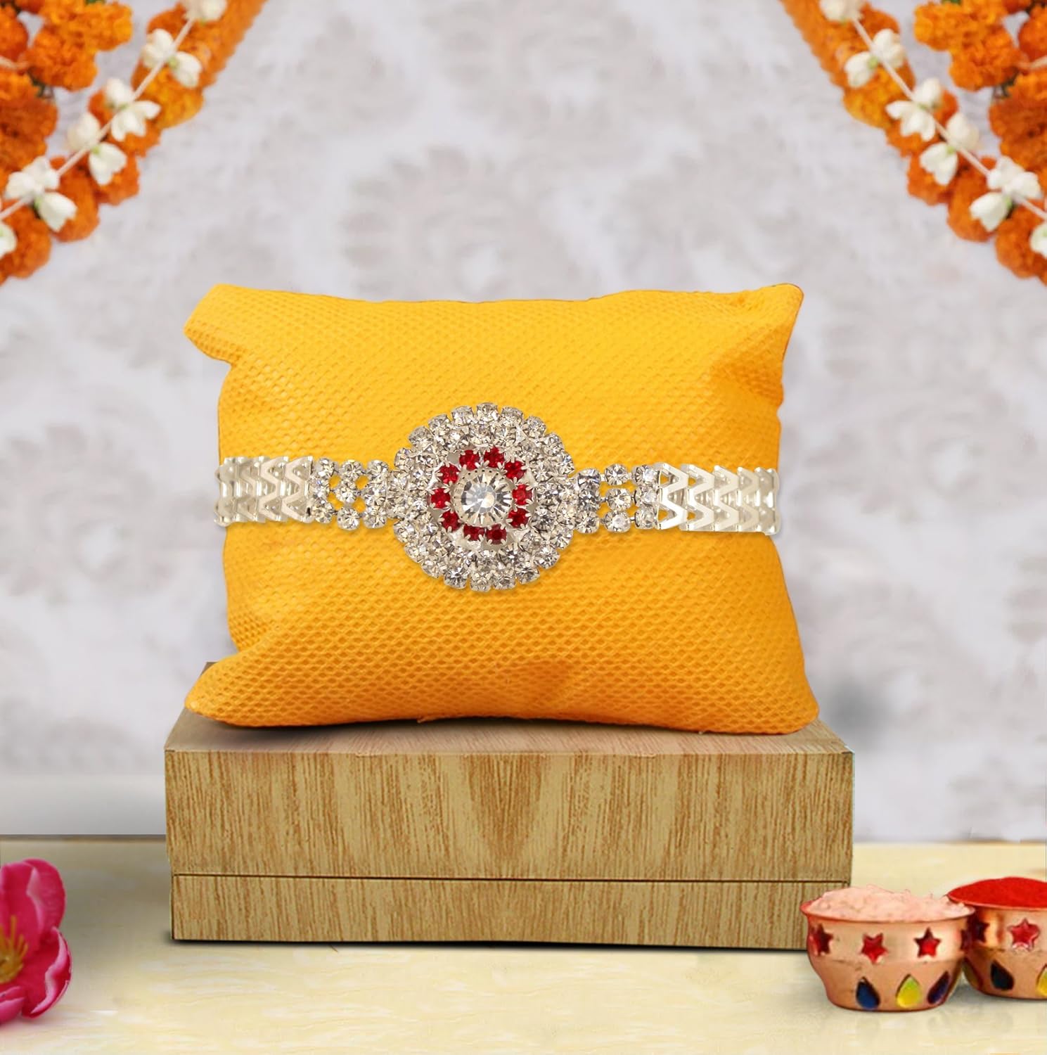 tied ribbons set of 3 rakhi with roli chawal pack for brother(men)