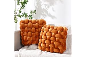 Wenqik 2 Pcs Knot Pillows Square Knotted Plush Throws Soft Accent Pillows Decoration Cushion for Couch Home Office Living Room Bedroom Bed Sofa Decor, 12'' x 13''(Caramel,Crystal Velvet)