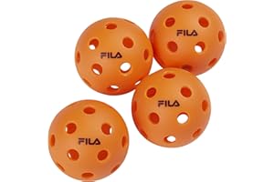 FILA Accessories Indoor Pickleball Balls - Pack of 4 Official Pickle Balls Regulation Size, 40 Holes, Indoor (Orange)