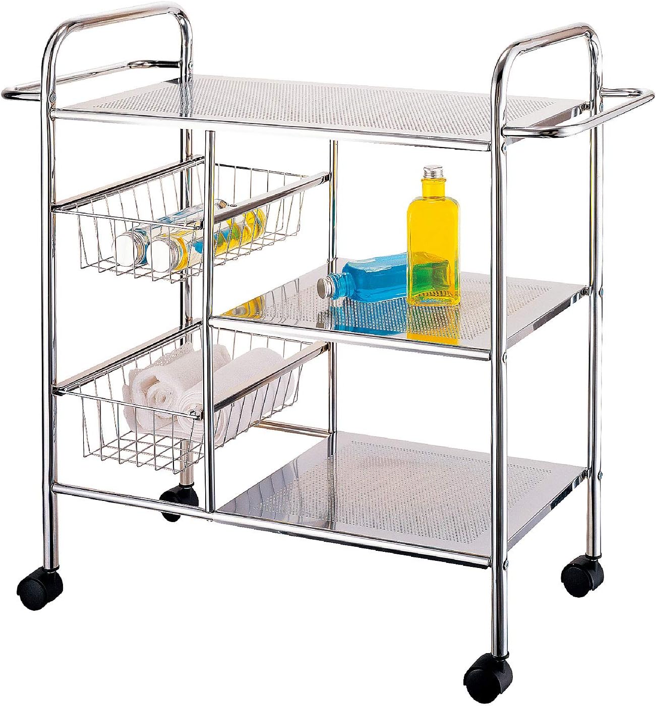 Beaugreen Rolling Storage Cart with 2 Wire Basket Utility Cart 3Tie Organizer