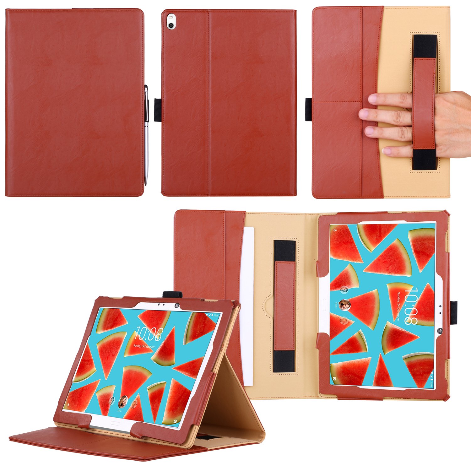 Lenovo TAB 4 10 / Lenovo TAB 4 10 Plus Case,VOVIPO Premium Leather Cover Stand Protective Folio Case For Lenovo TAB 4 10 / Lenovo TAB 4 10 Plus With Handstrap And Cornor Protection (Brown)