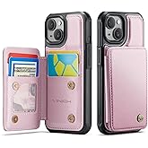 Vinich for iPhone 15 Wallet Case with Card Holder, RFID Blocking Credit Slots Kickstand Shockproof Phone Cover Fit for iPhone 15 6.1" Rose Gold