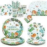 Dinosaur Birthday Party Decoration - Dinosaur Party Supplies Include Plates, Tablecloth, Napkins, Tableware for Boys Girls Baby Shower (A)