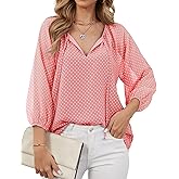 Womens Tops Dressy Casual Business Work Blouses for Women 3/4 Length Sleeve Chiffon Office Tunic Shirts